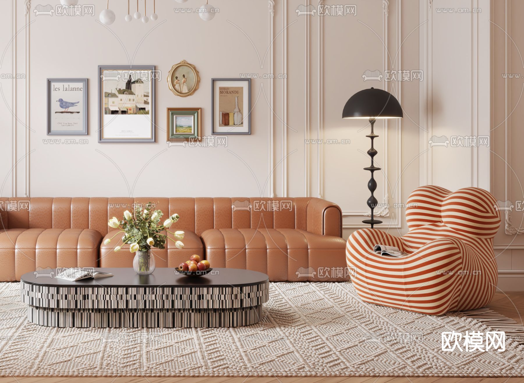 法式客厅3d模型下载（渲染图3）