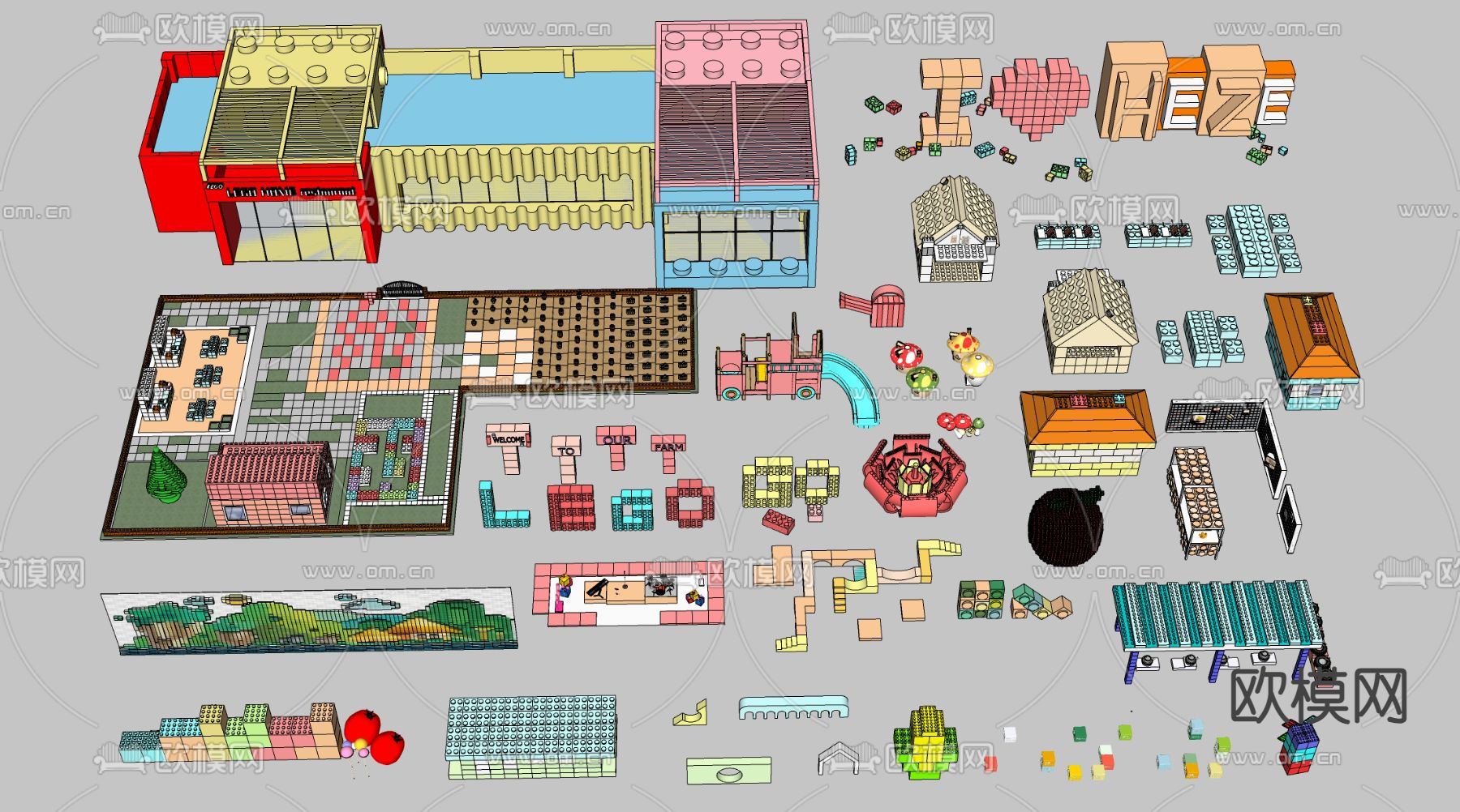 积木 乐高雕塑su模型下载（渲染图1）