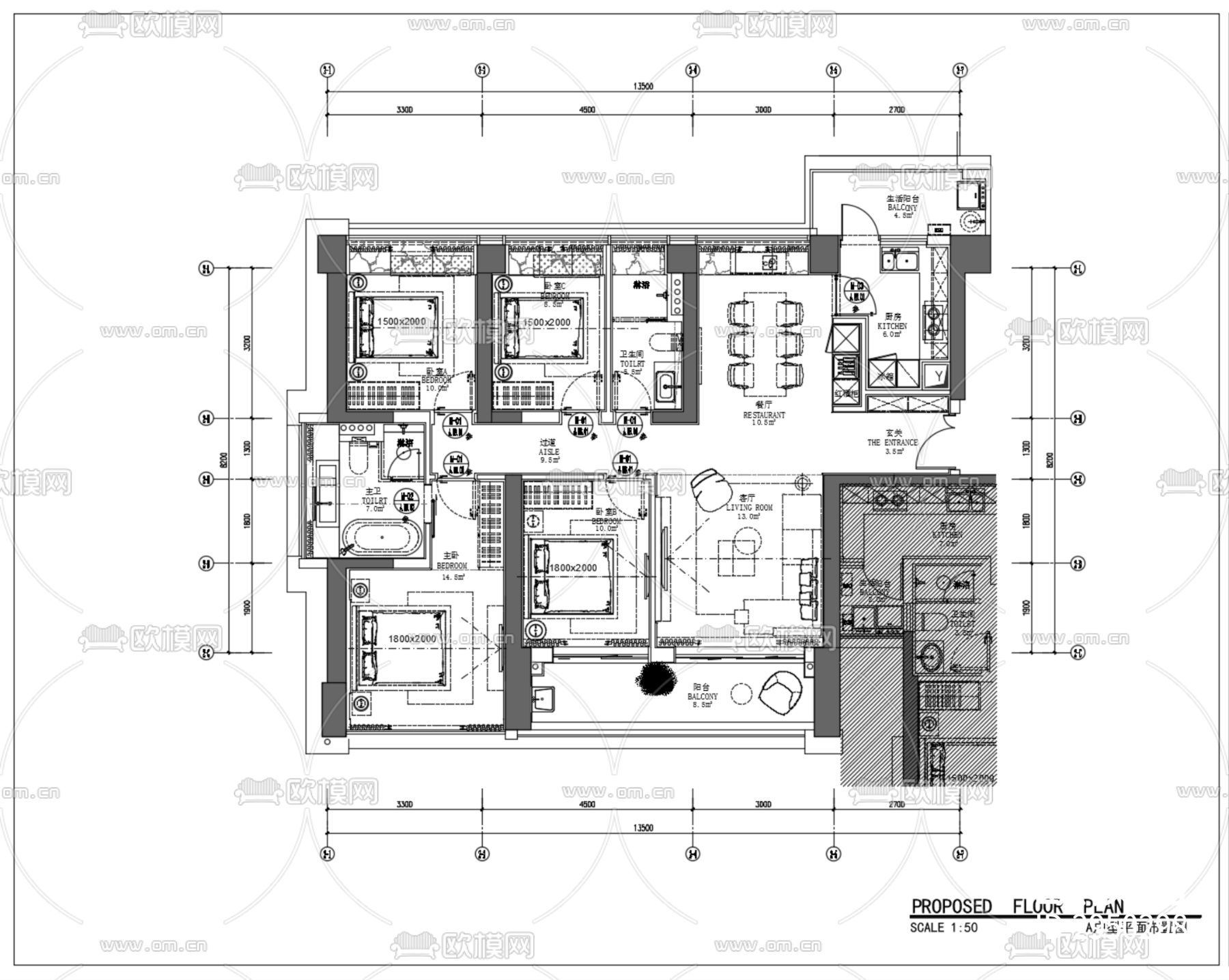 DIA丹健国际-深圳招商领玺150户型CAD施工图下载（渲染图3）