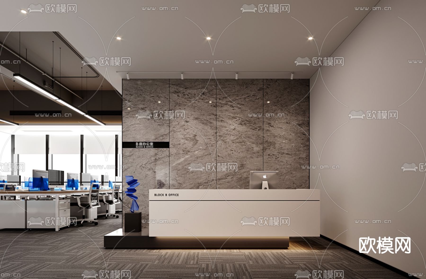 开放式办公室 办公区 工位3d模型下载（渲染图2）