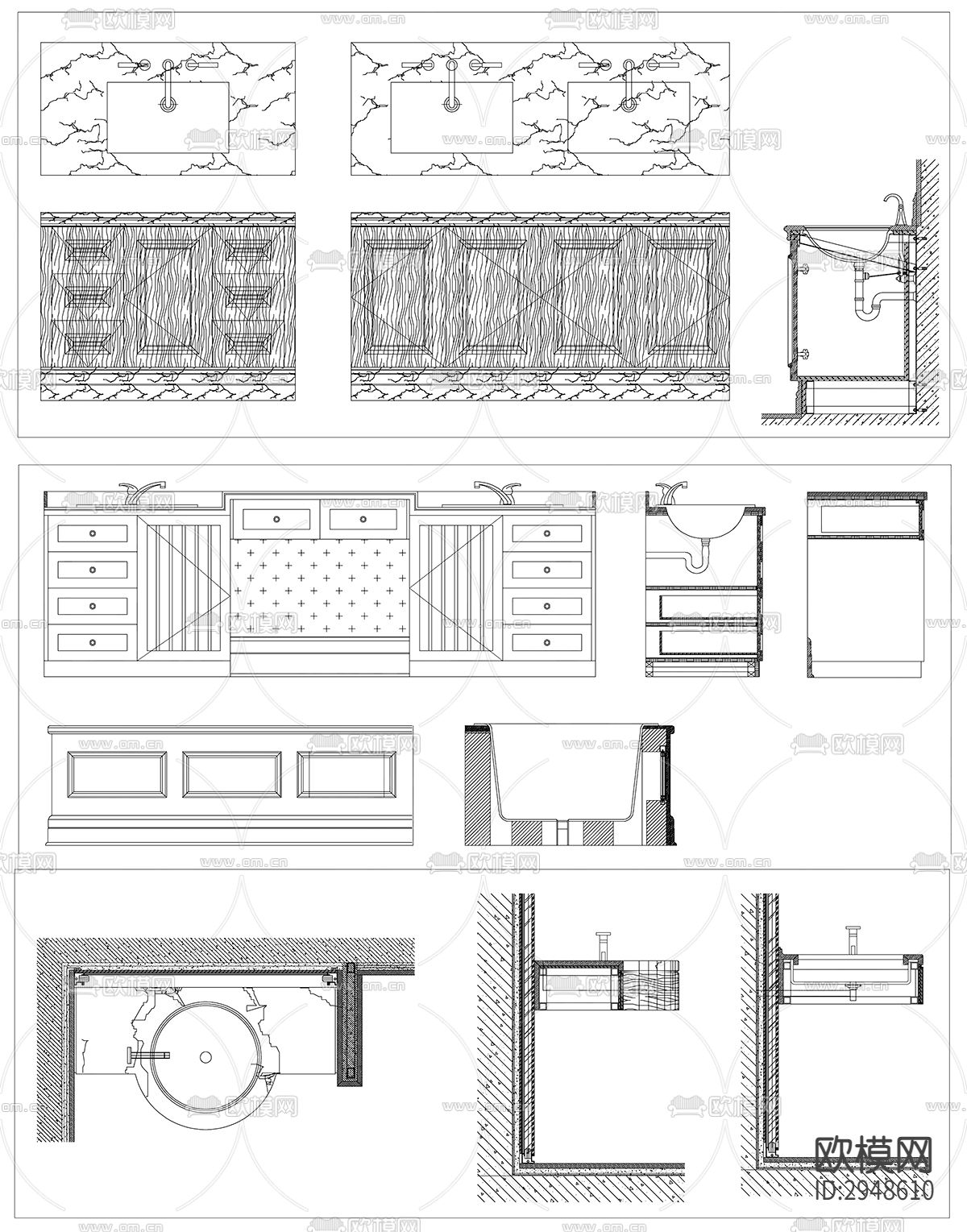 洗手池洗手台cad图库下载（渲染图2）