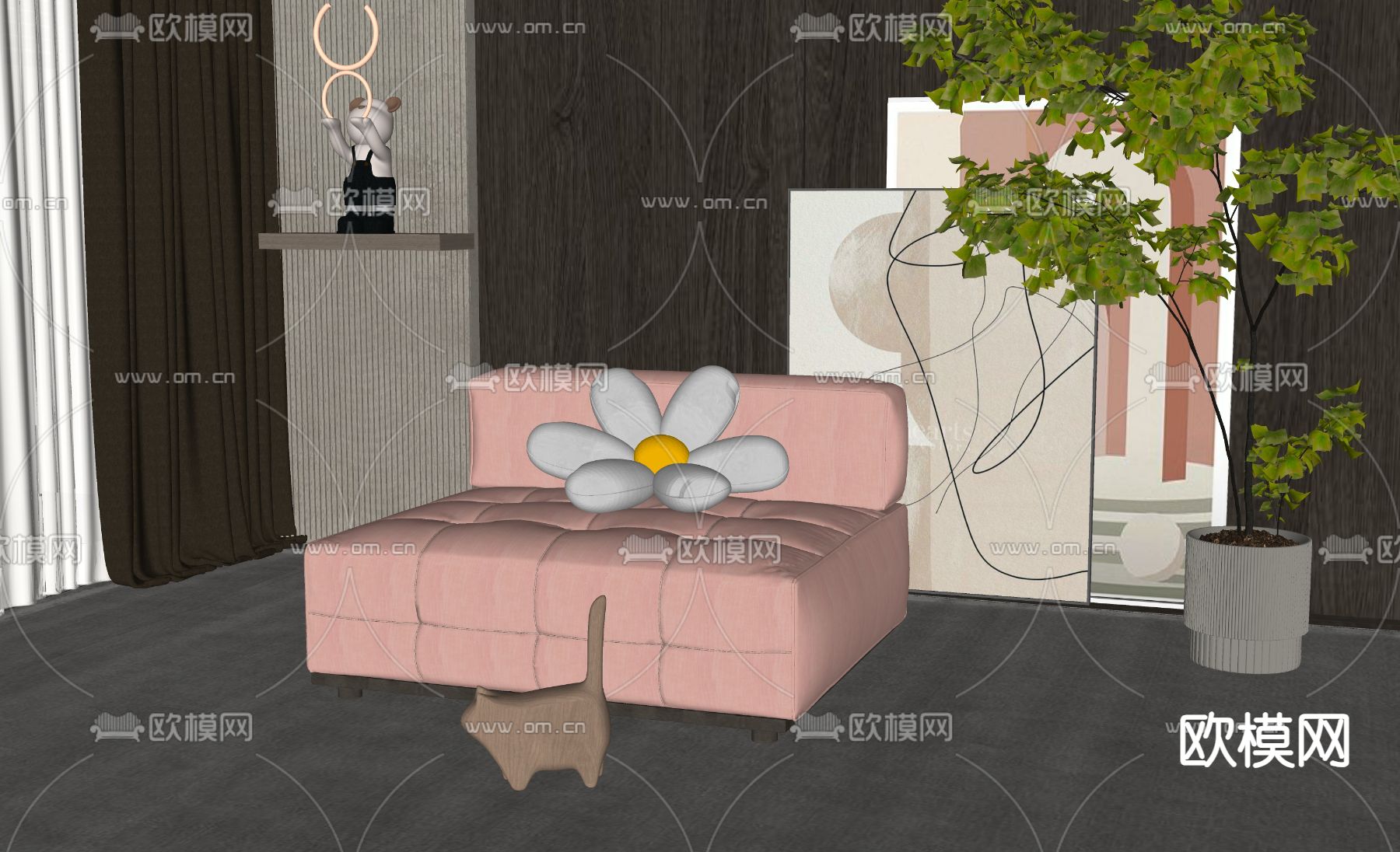 现代单人沙发su模型下载（渲染图1）