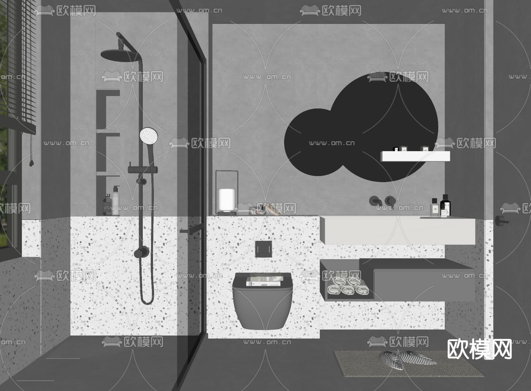 暗黑风卫生间 浴室su模型下载（渲染图1）