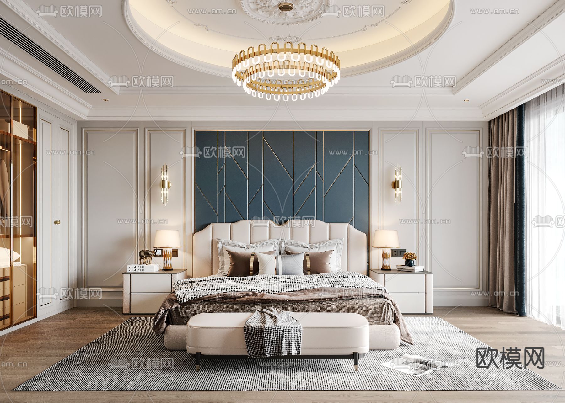 简欧卧室 主卧 主人房3d模型下载（渲染图1）