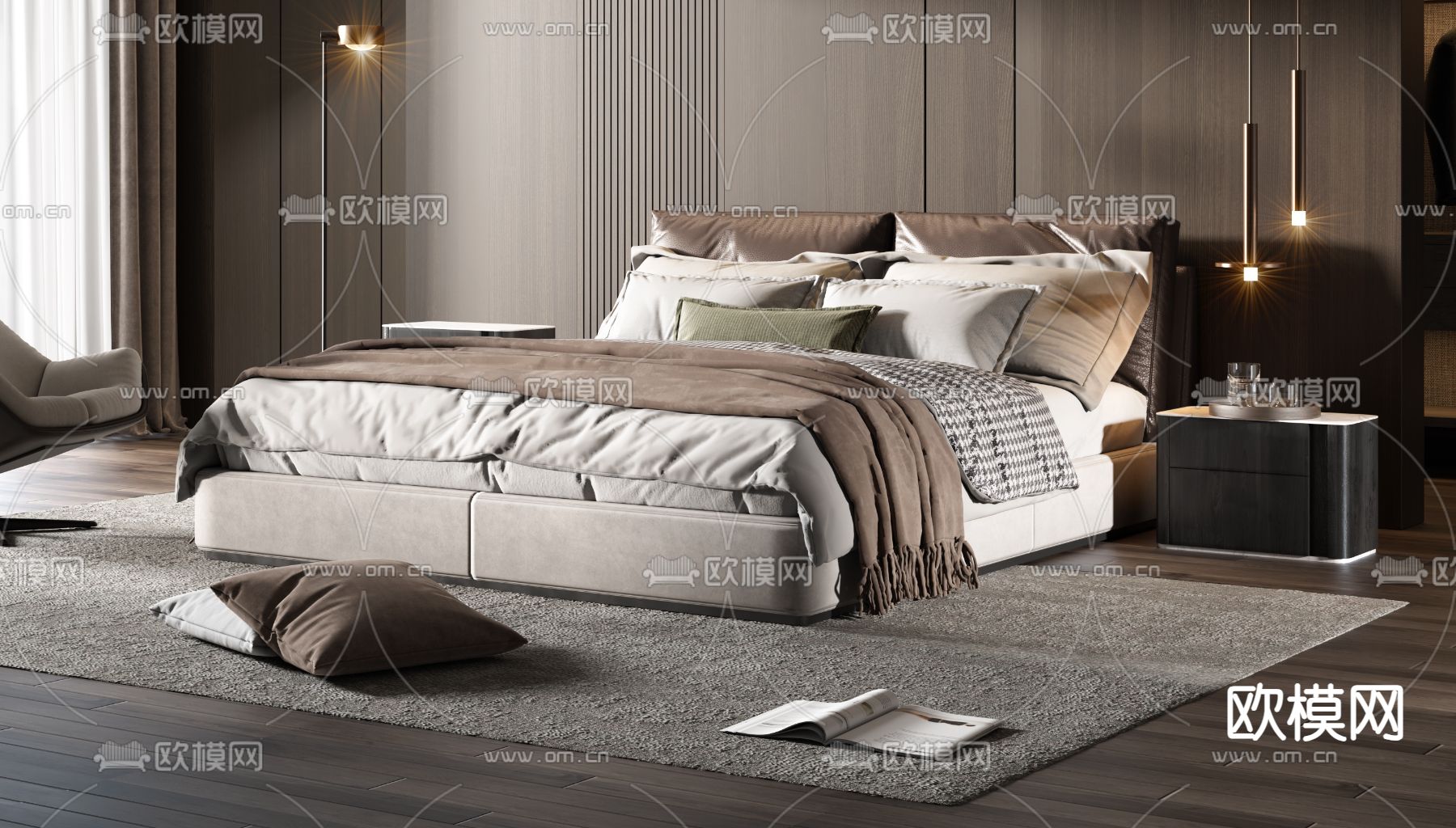 Minotti 双人床 卧室3d模型下载（渲染图2）