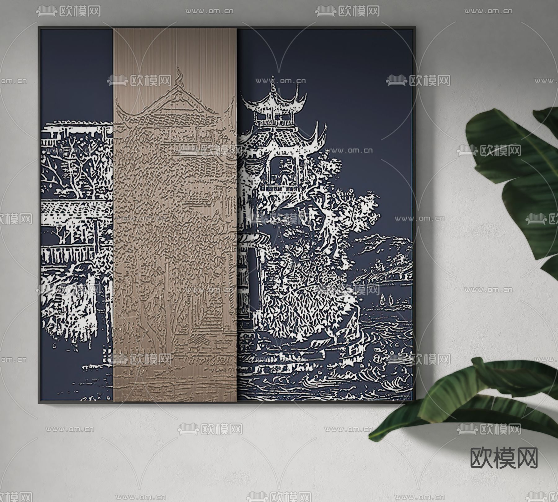 新中式建筑画 挂画 装饰画3d模型下载