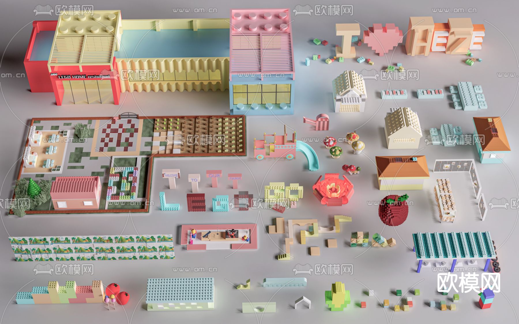 积木 乐高雕塑su模型下载（渲染图2）