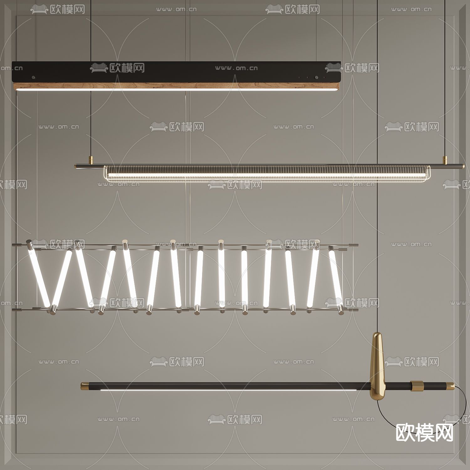 一字型吊灯 长条吊灯3d模型下载