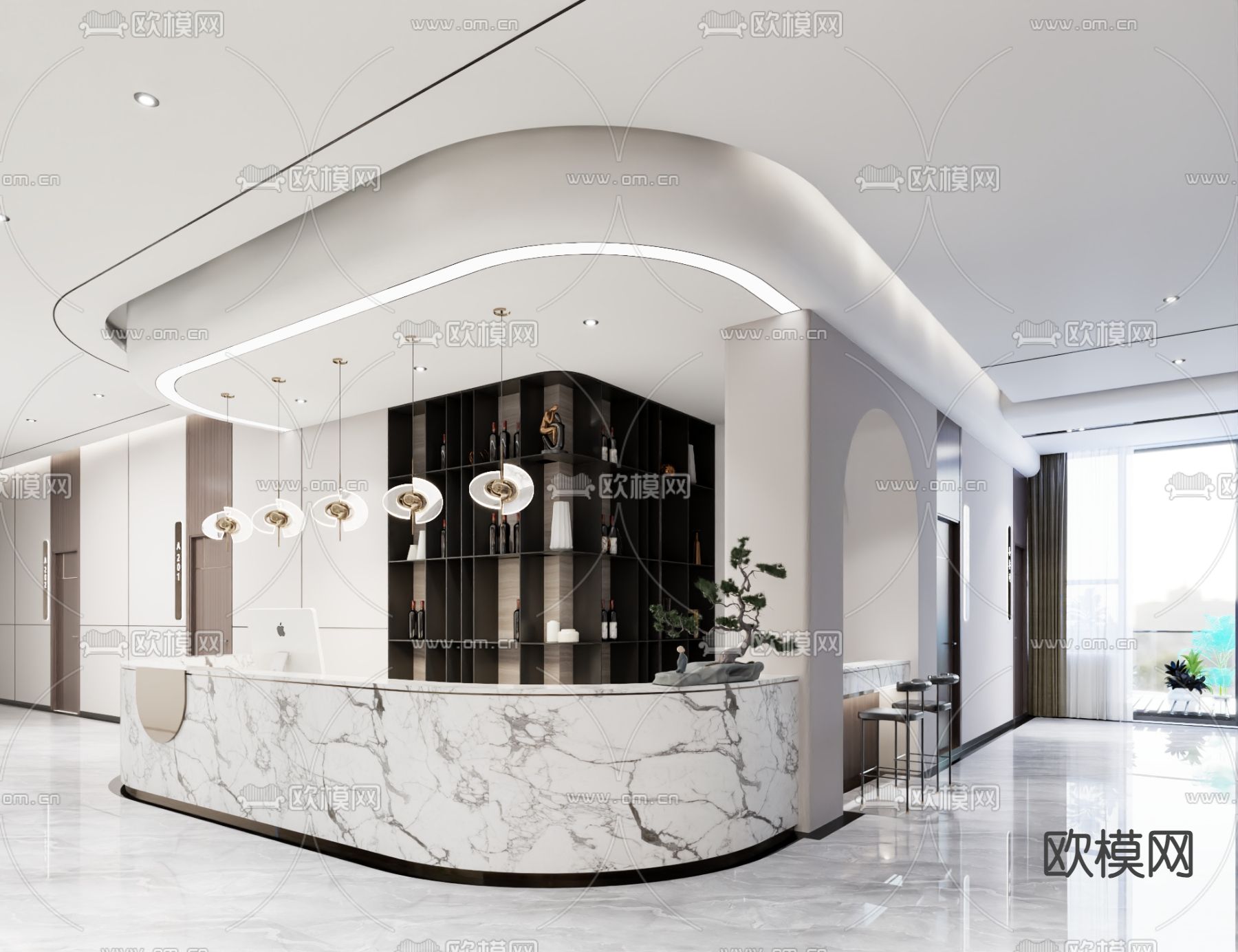 酒店前台 服务台 咨询台3d模型下载_ID14362596_3dmax免费模型-欧模网
