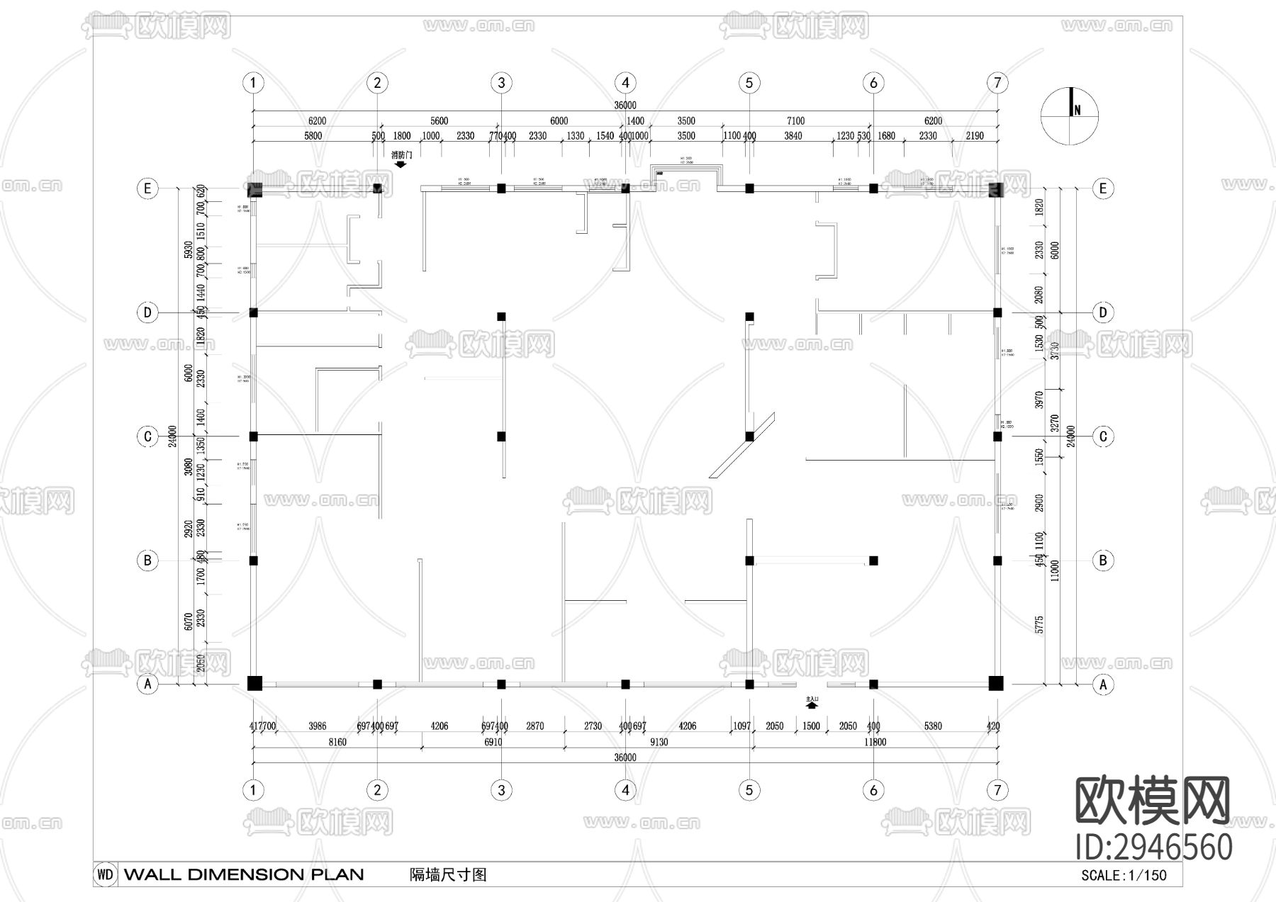 办公空间CAD施工图下载（渲染图1）
