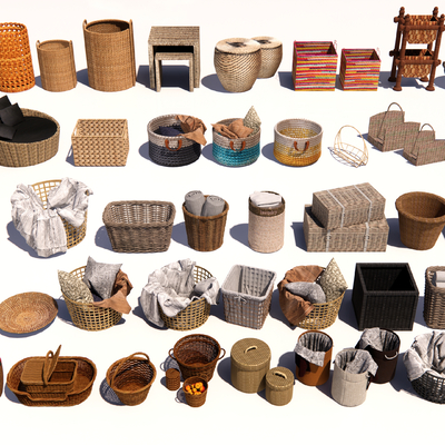  编织篓 编织收纳筐su模型 