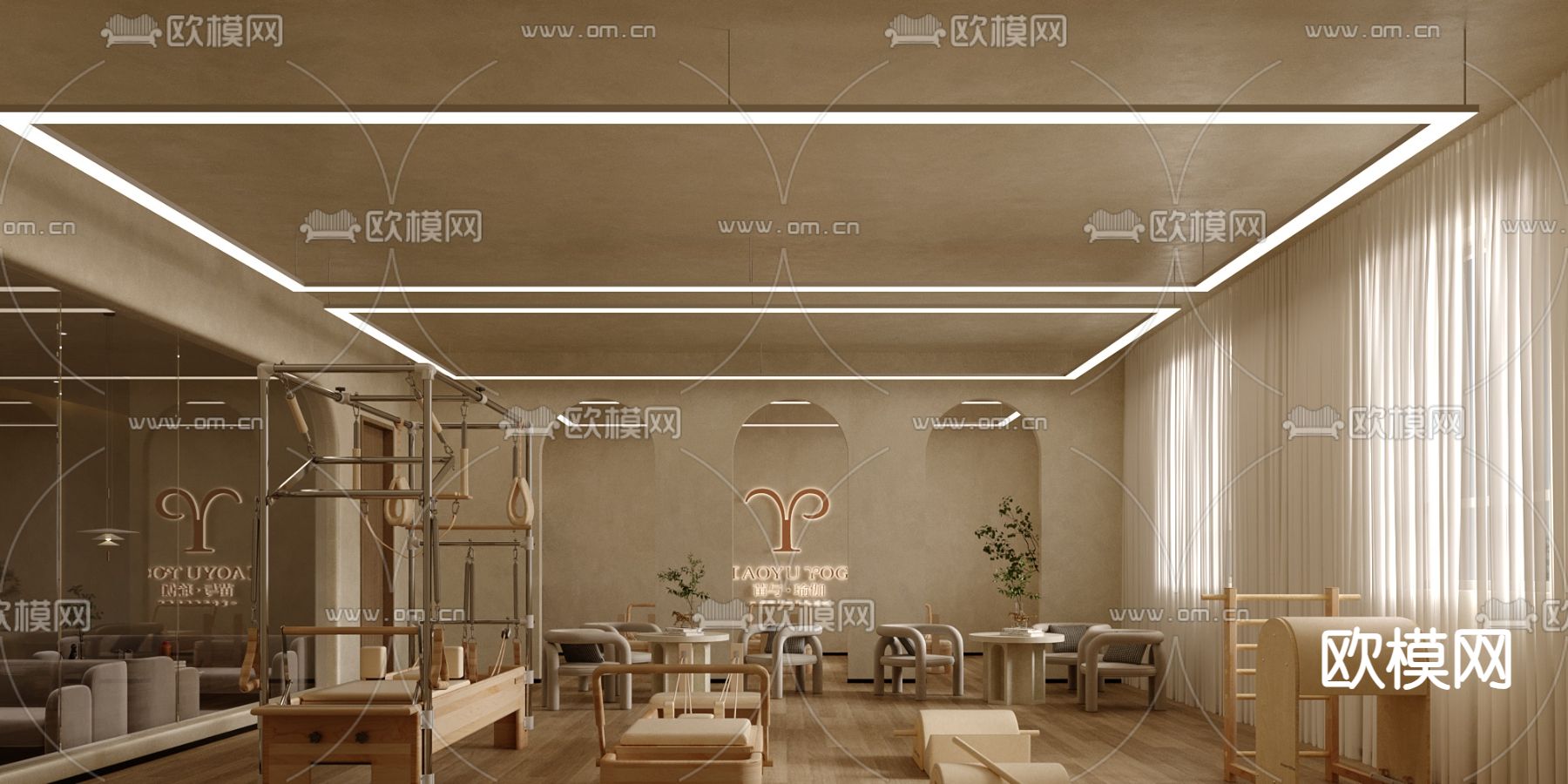侘寂风美容院 瑜伽房 普拉提3d模型下载（渲染图1）