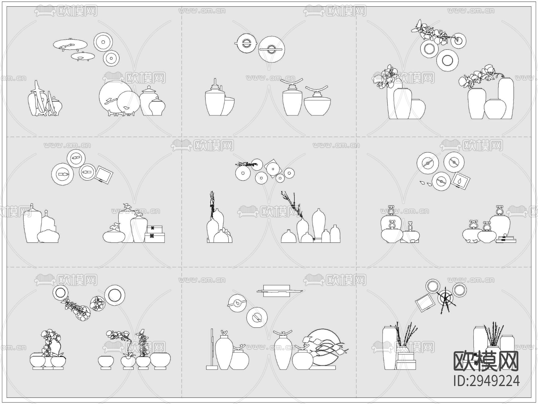 花瓶插花摆件装饰艺术品cad图库下载（渲染图1）