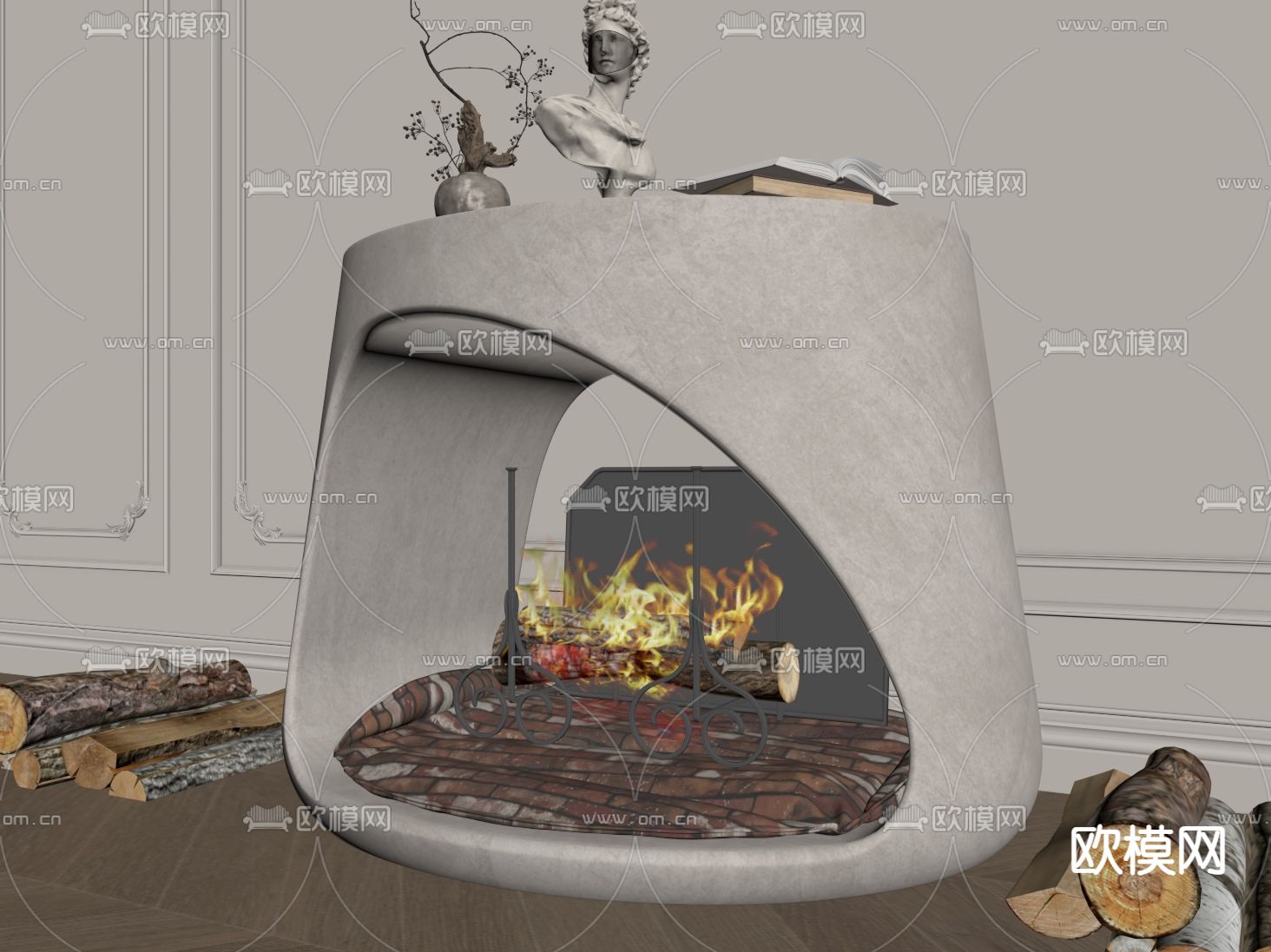 现代壁炉 柴火 火炉su模型下载（渲染图1）