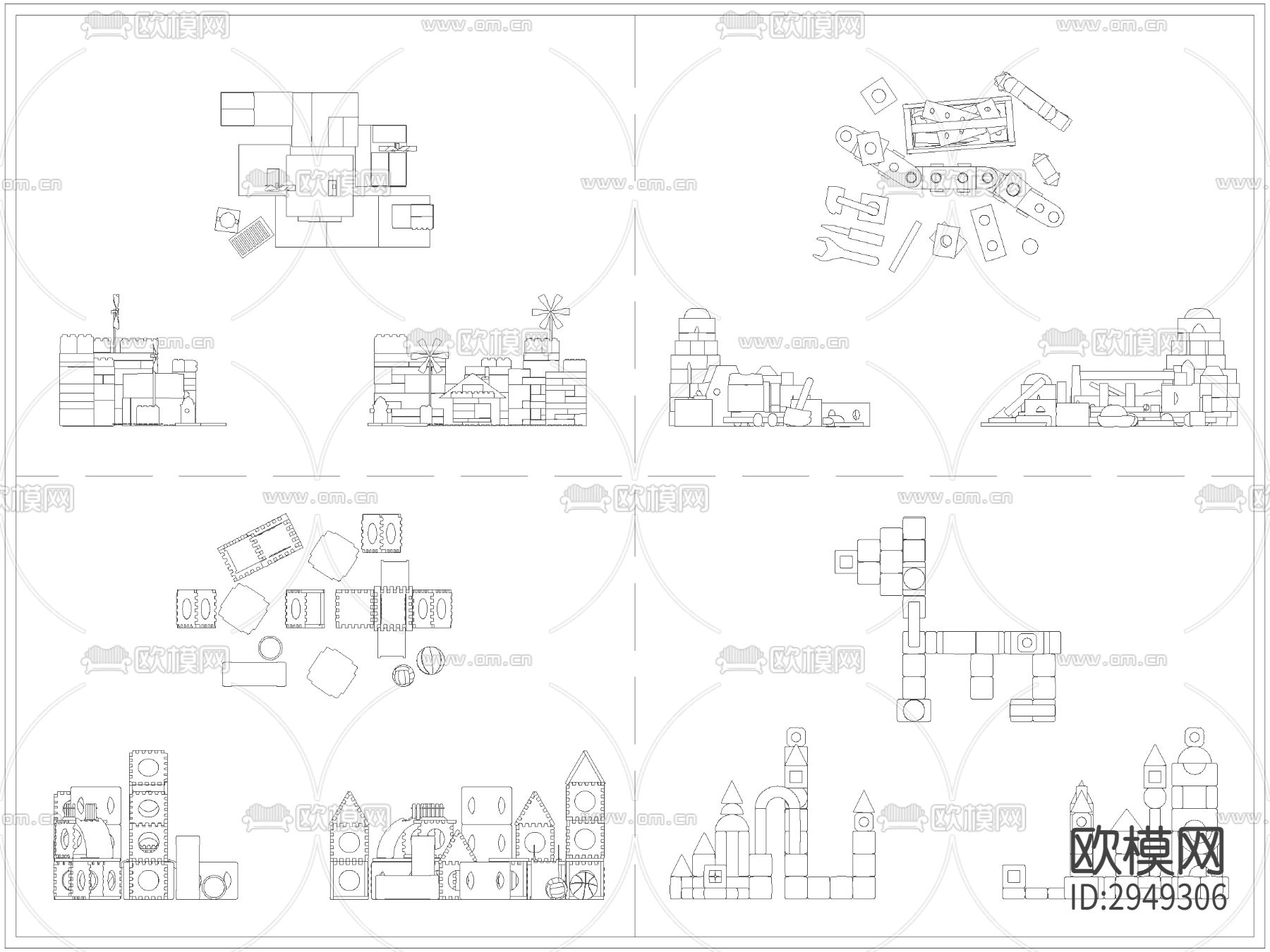 儿童玩具积木乐高cad图库下载（渲染图2）