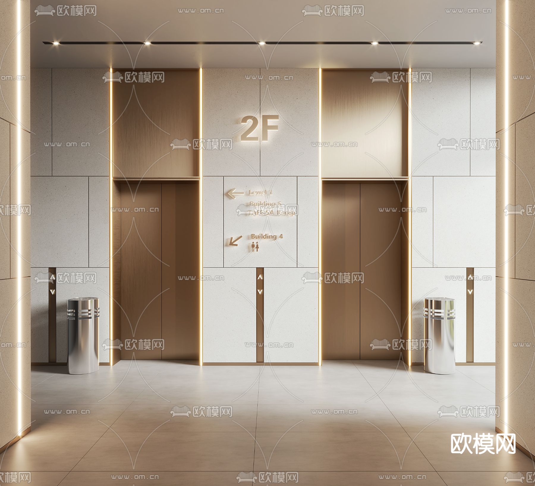 轻奢电梯间 电梯厅3d模型下载