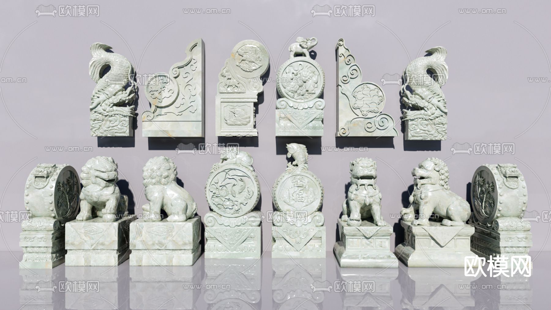 中式抱鼓石 拴马桩su模型下载（渲染图2）