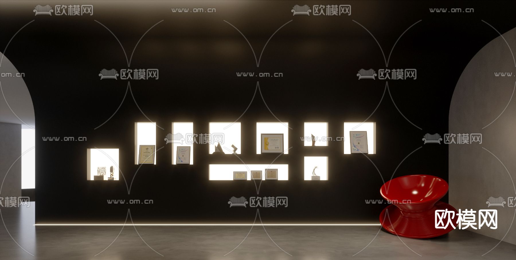 暗黑风走廊过道 办公走道su模型下载（渲染图3）