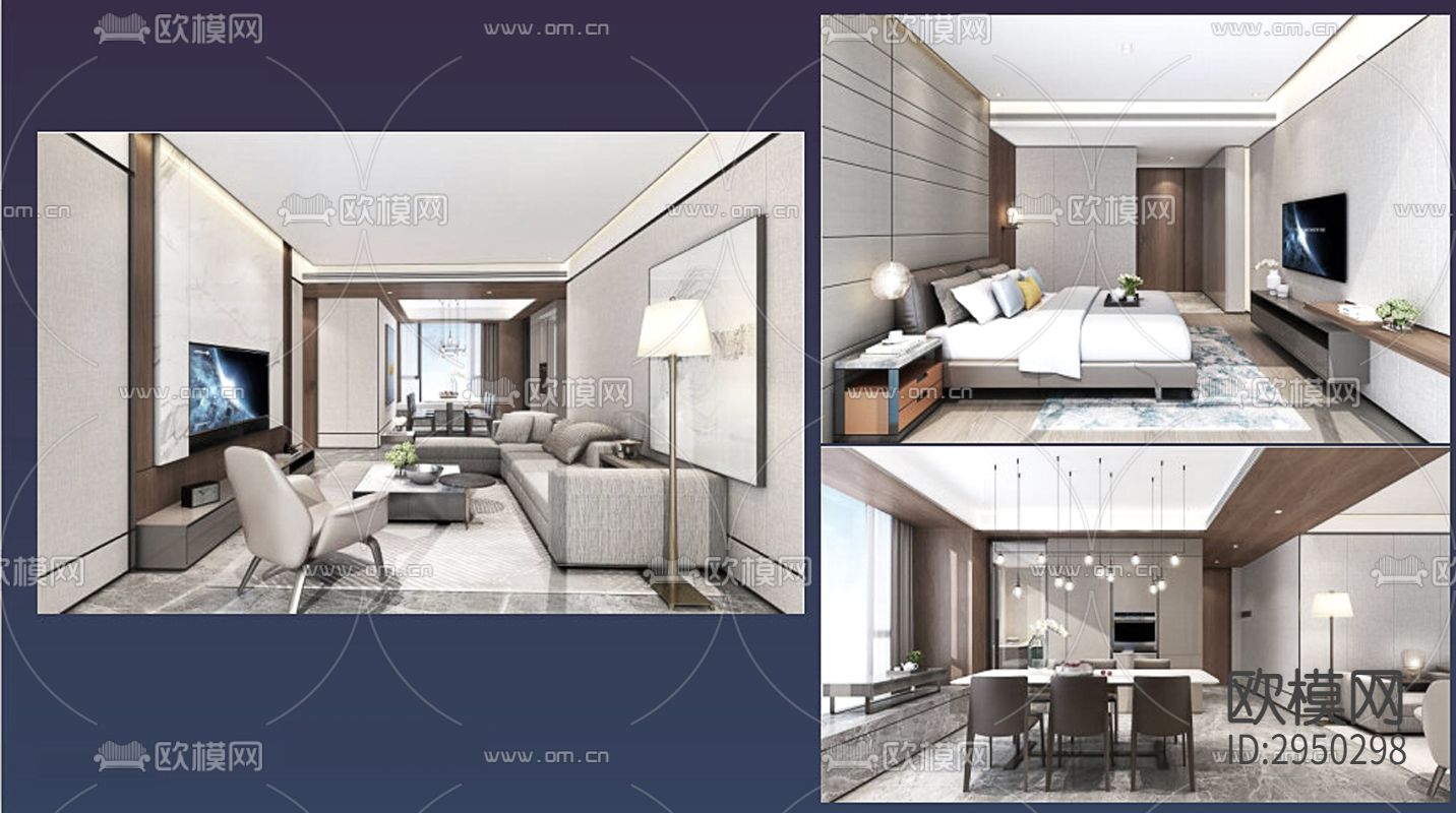 DIA丹健国际-深圳招商领玺150户型CAD施工图下载（渲染图1）