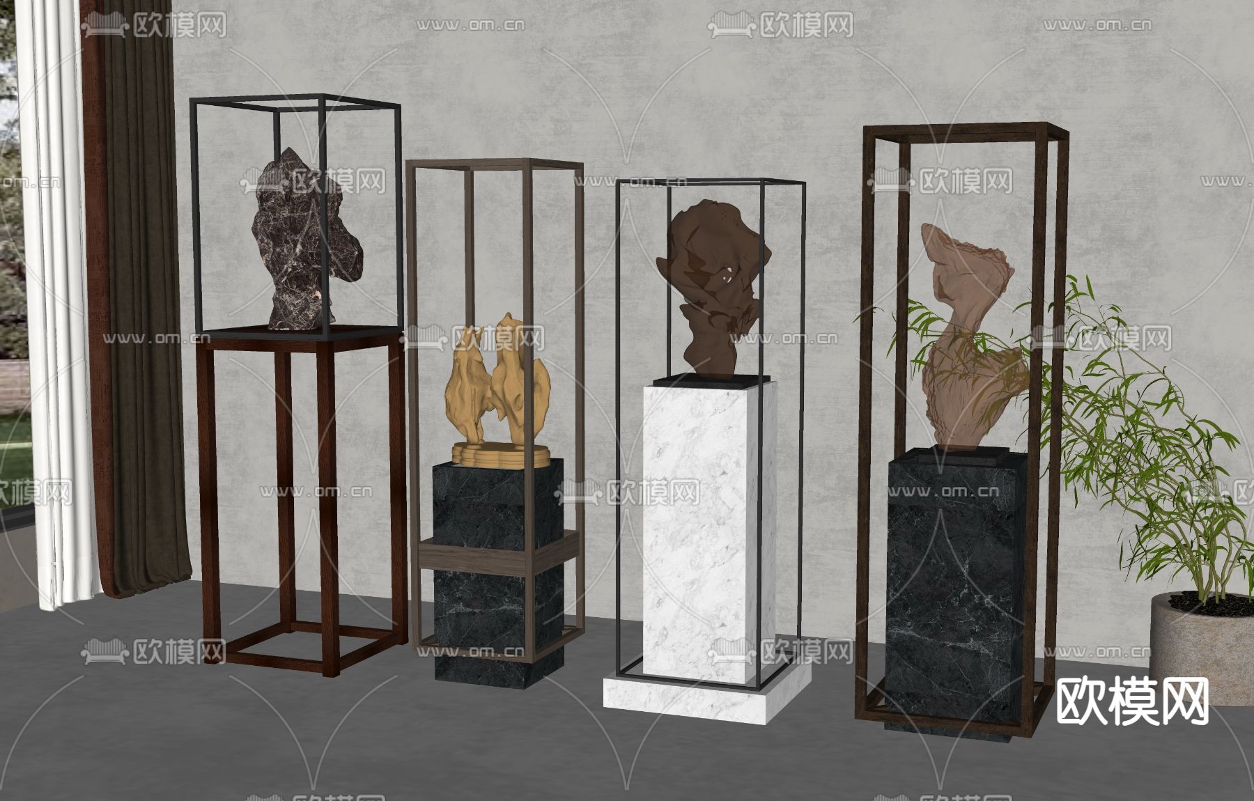 新中式太湖石摆件su模型下载（渲染图1）