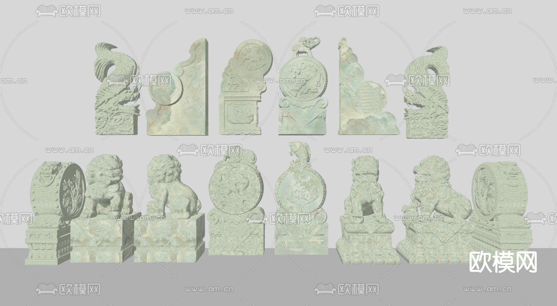 中式抱鼓石 拴马桩su模型下载（渲染图1）