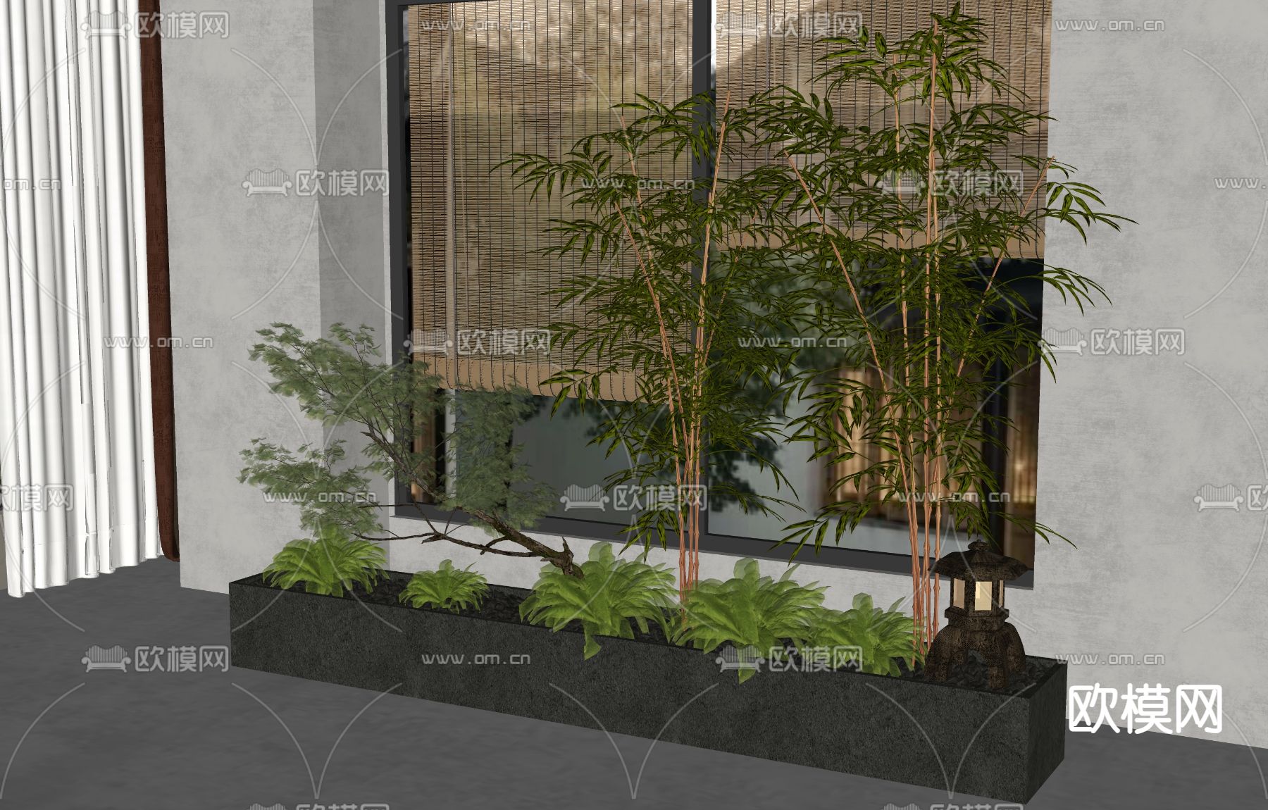 新中式庭院竹子 盆栽su模型下载（渲染图2）