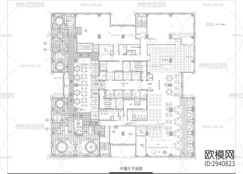 2000㎡奢华酒店 中餐厅cad施工图下载(渲染图1)