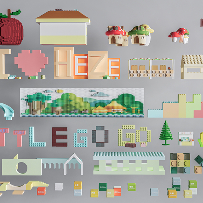  乐高背景墙 积木 乐高雕塑su模型 