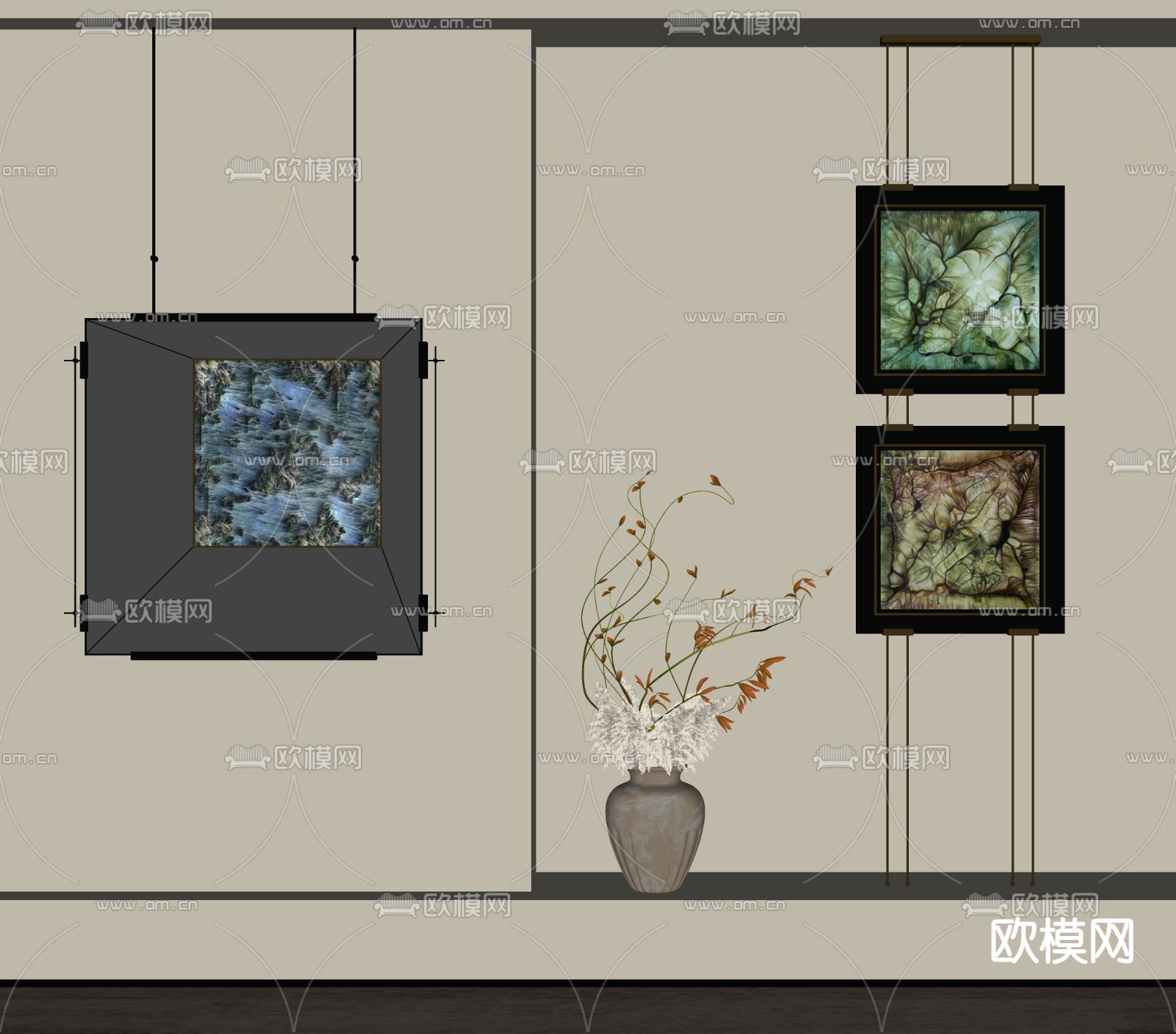 侘寂风装饰画 挂画su模型下载（渲染图1）