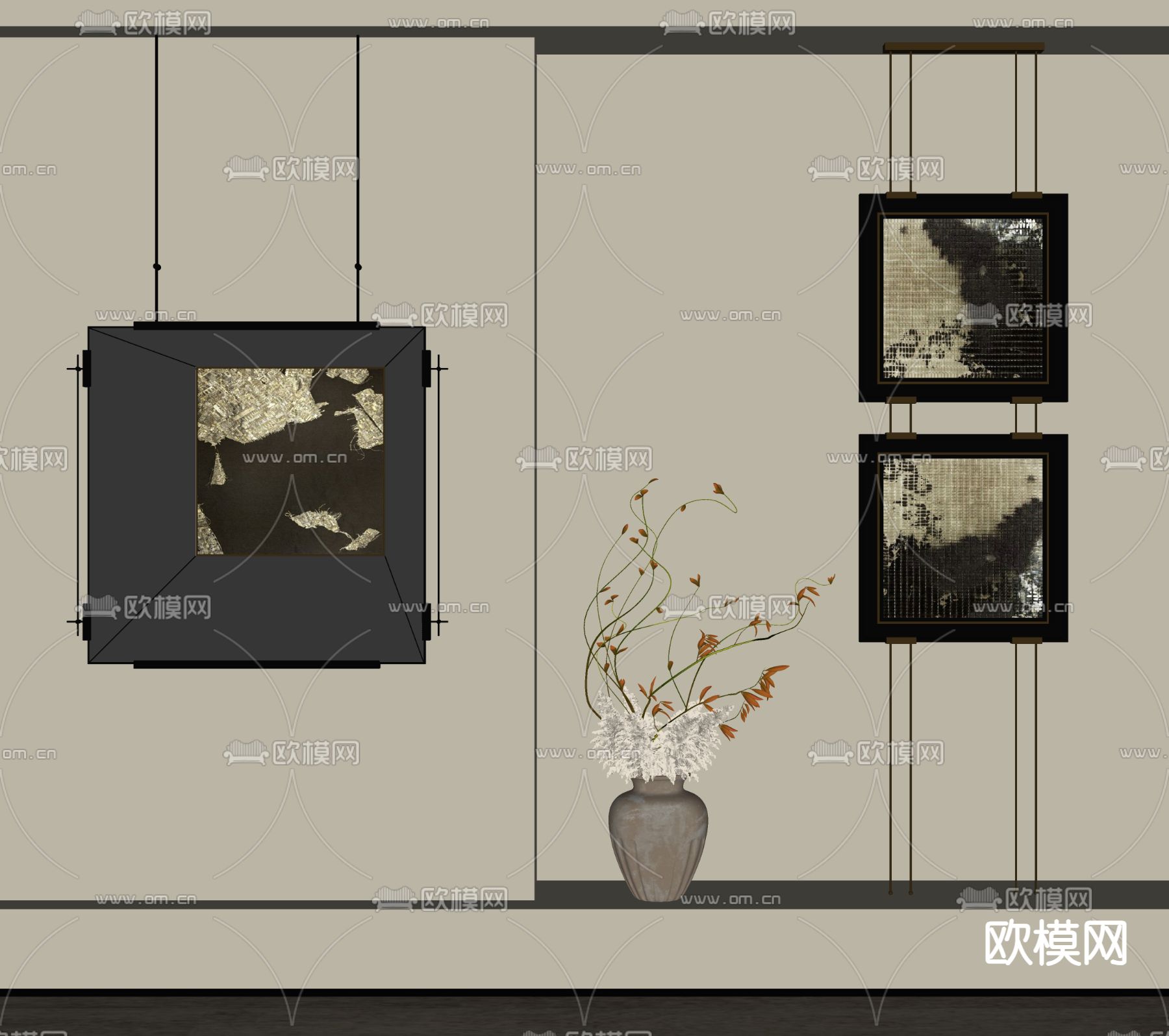 侘寂风装饰画 挂画su模型下载（渲染图1）
