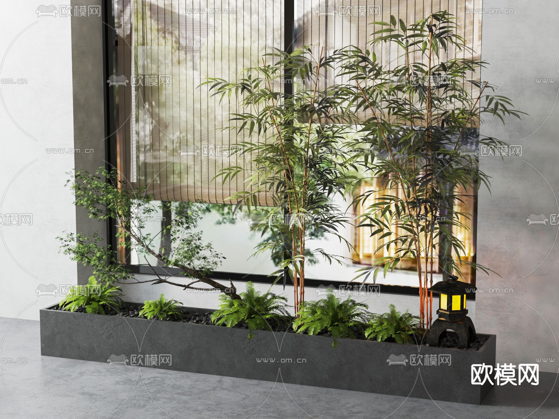 新中式庭院竹子 盆栽su模型下载（渲染图1）