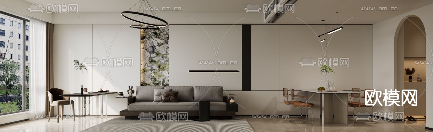 道亨效果图设计丨现代客餐厅免费3d模型下载_ID14364450_3dmax免费模型-欧模网