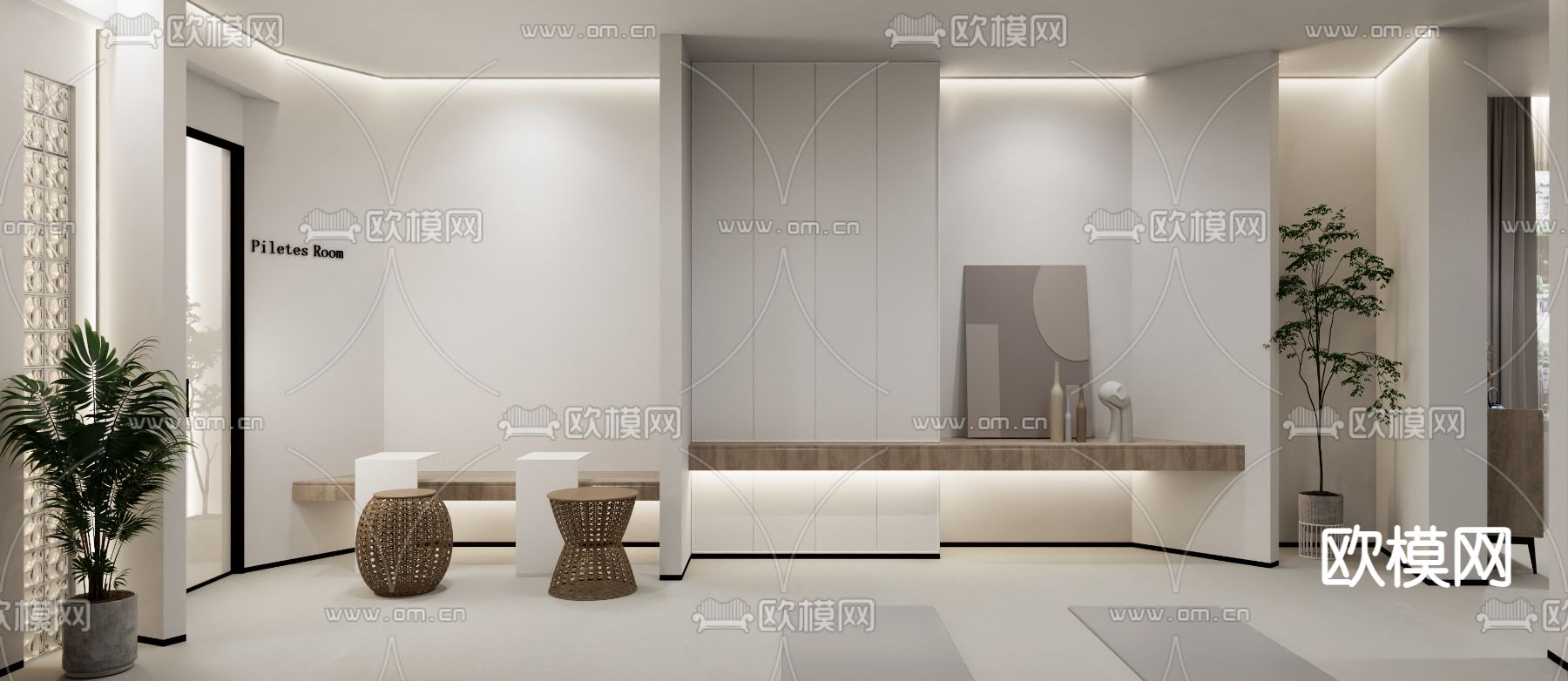 现代瑜伽室 舞蹈室免费3d模型下载（渲染图2）