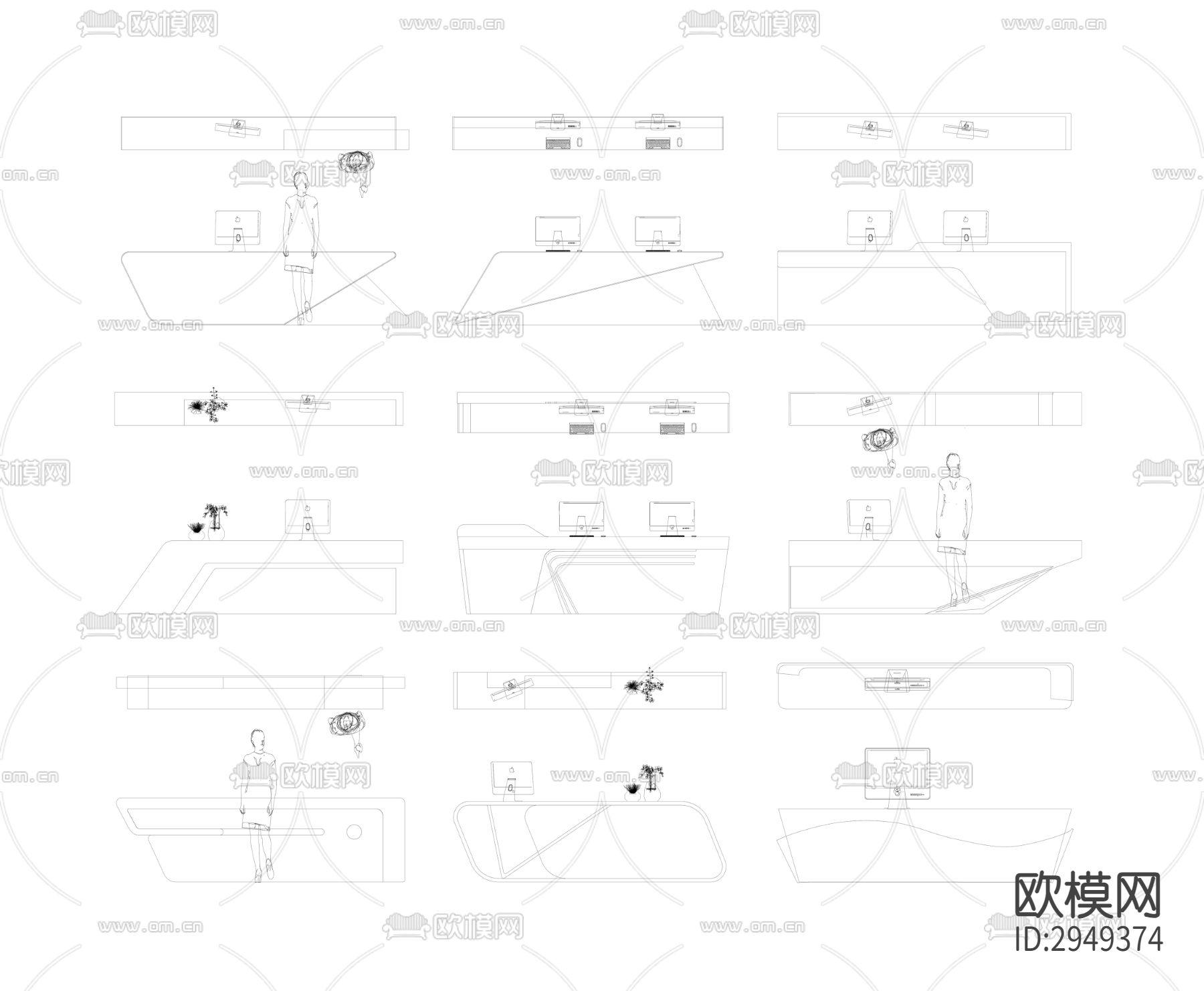 现代接待台 前台 服务台cad图库下载