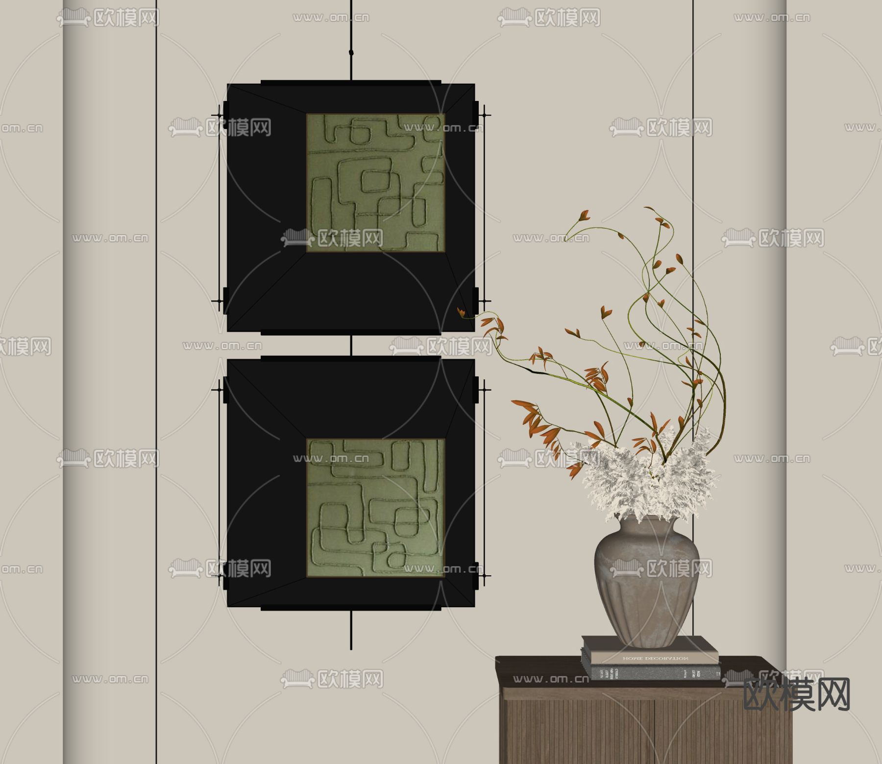 侘寂风装饰画 挂画su模型下载（渲染图1）