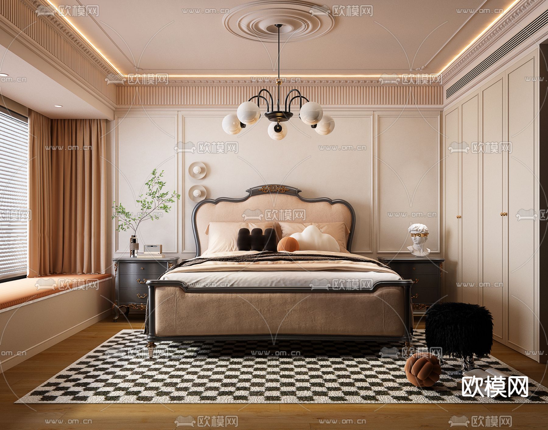 美式卧室 主卧 主人房3d模型下载