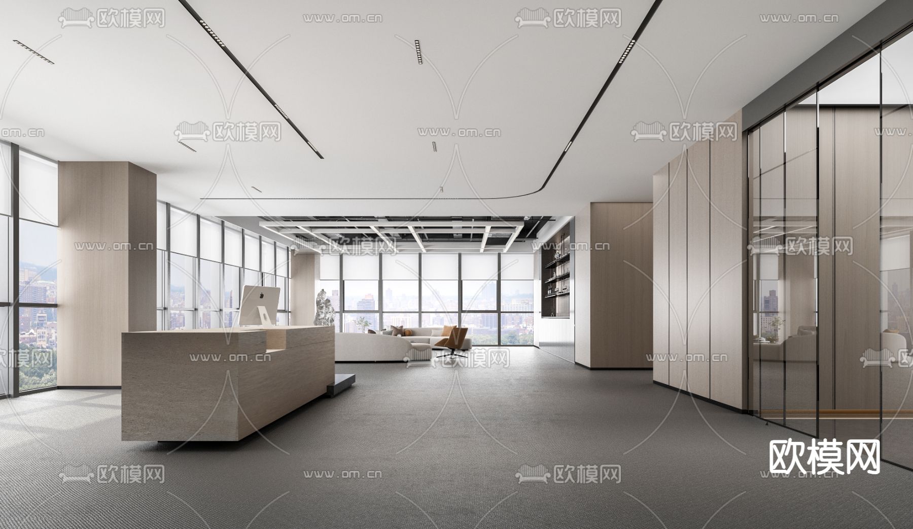 办公室前台 接待台 休息区3d模型下载