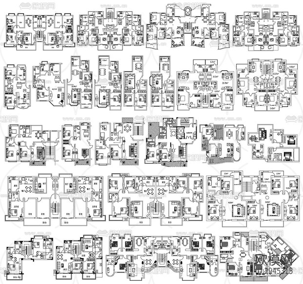 家裝大戶型 小戶型 別墅平面CAD施工圖下載(渲染圖7)