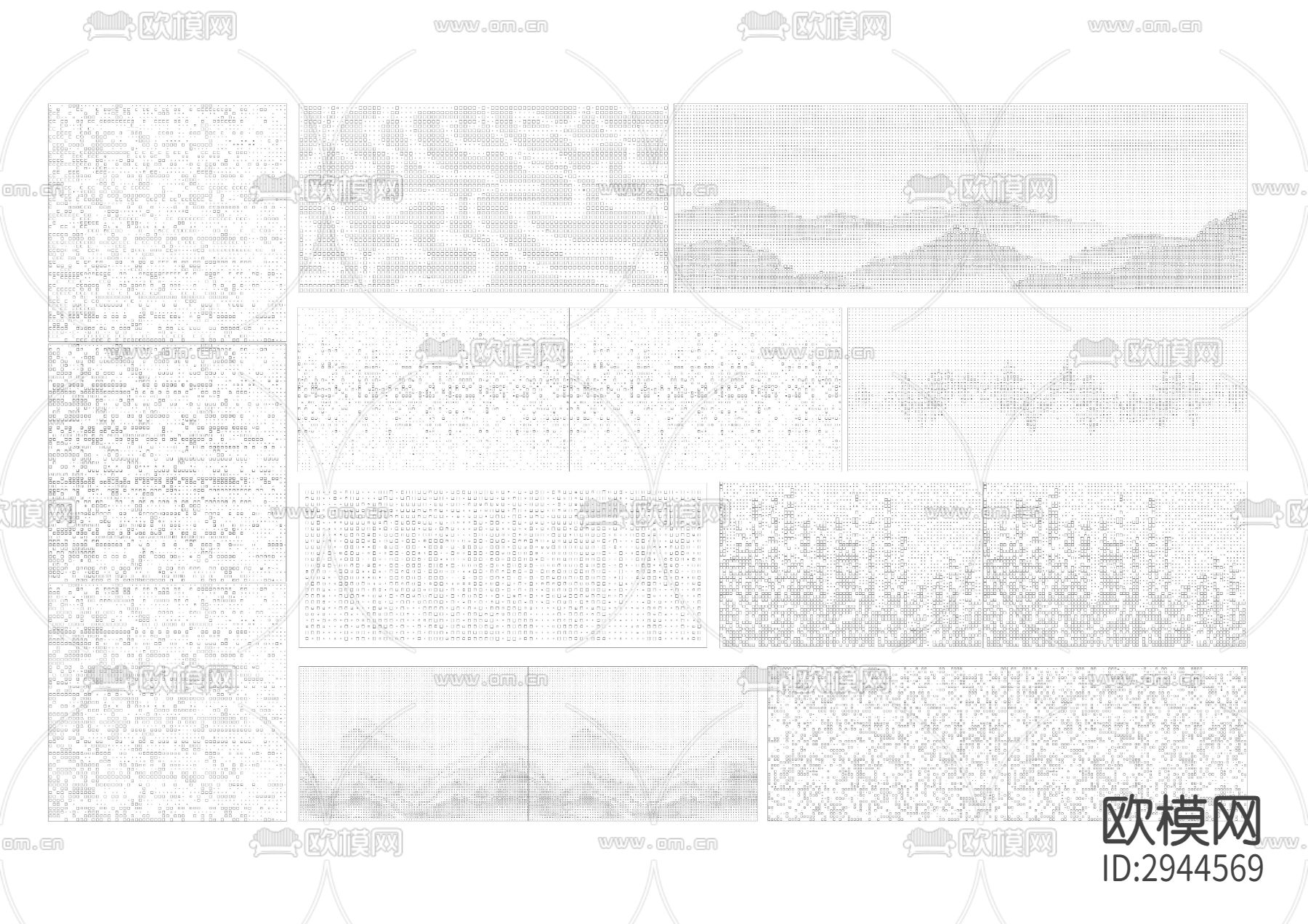 渐变冲孔板施工图 穿孔板 建筑镂空表皮 穿洞板铝板cad图库下载