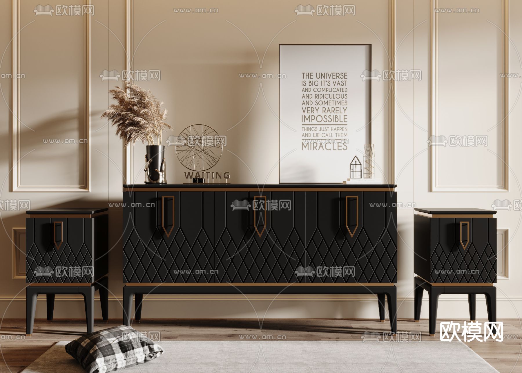 简欧边柜 玄关柜 端景柜3d模型下载