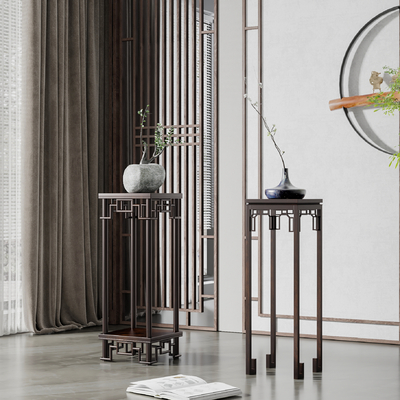  新中式花几 花架su模型 