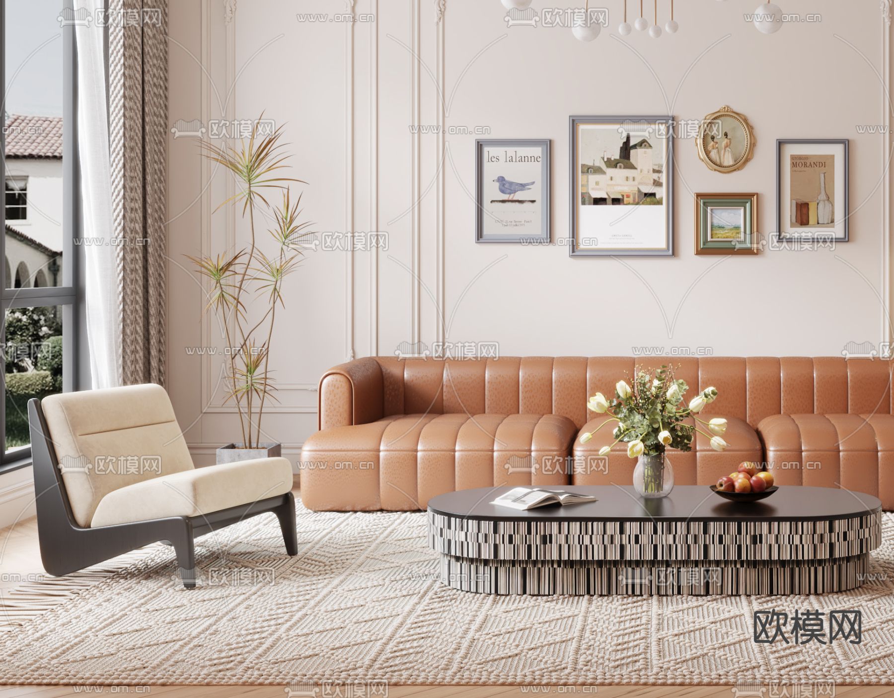 法式客厅3d模型下载（渲染图2）