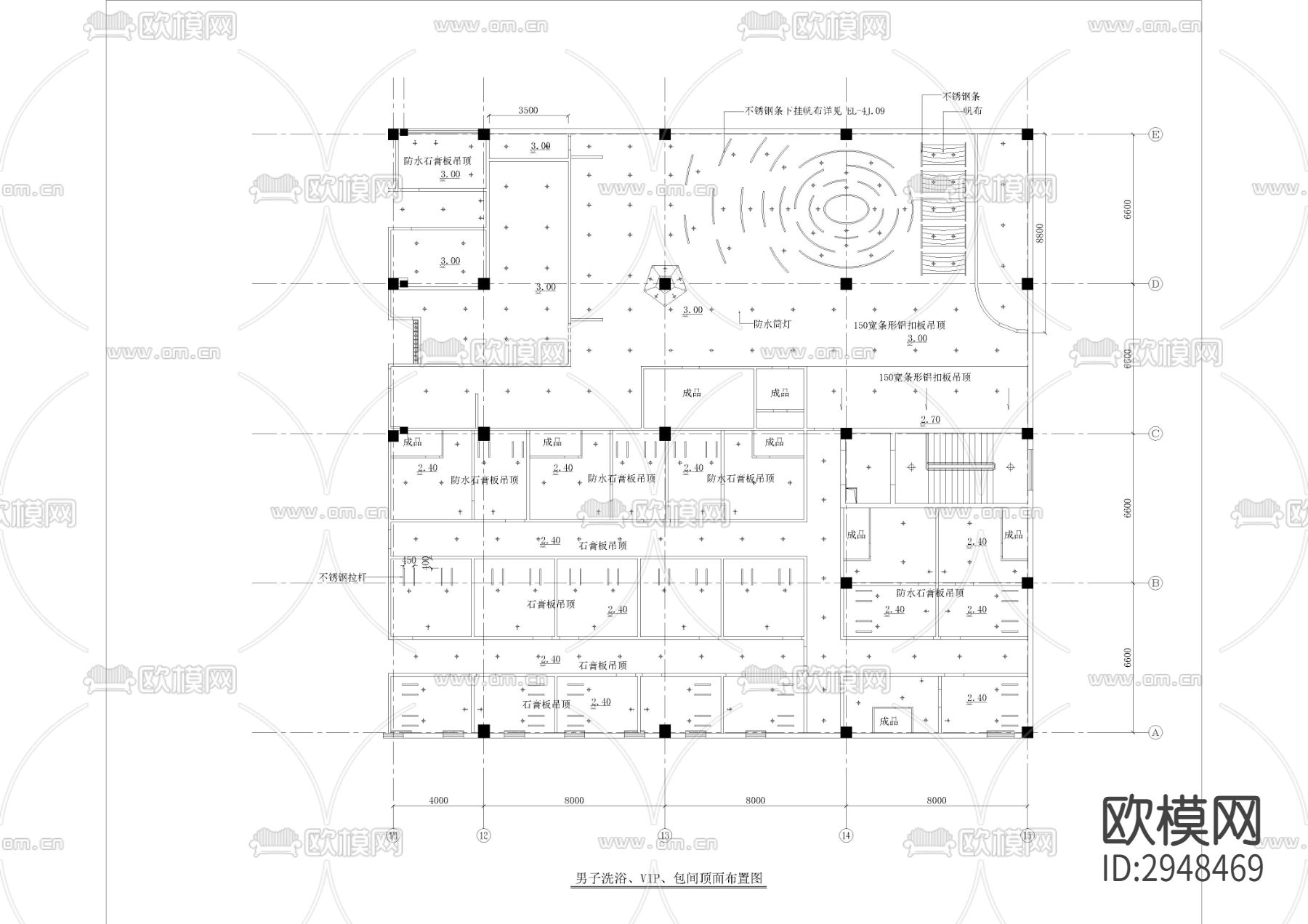 1500㎡汤泉 水疗 洗浴中心CAD施工图下载（渲染图4）