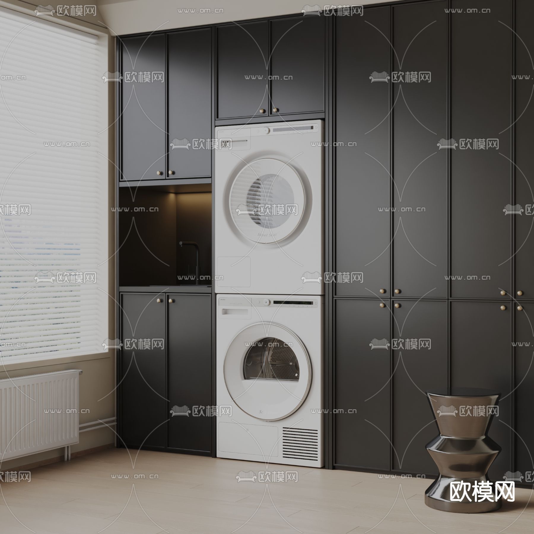 高级灰阳台柜 洗衣机柜3d模型下载