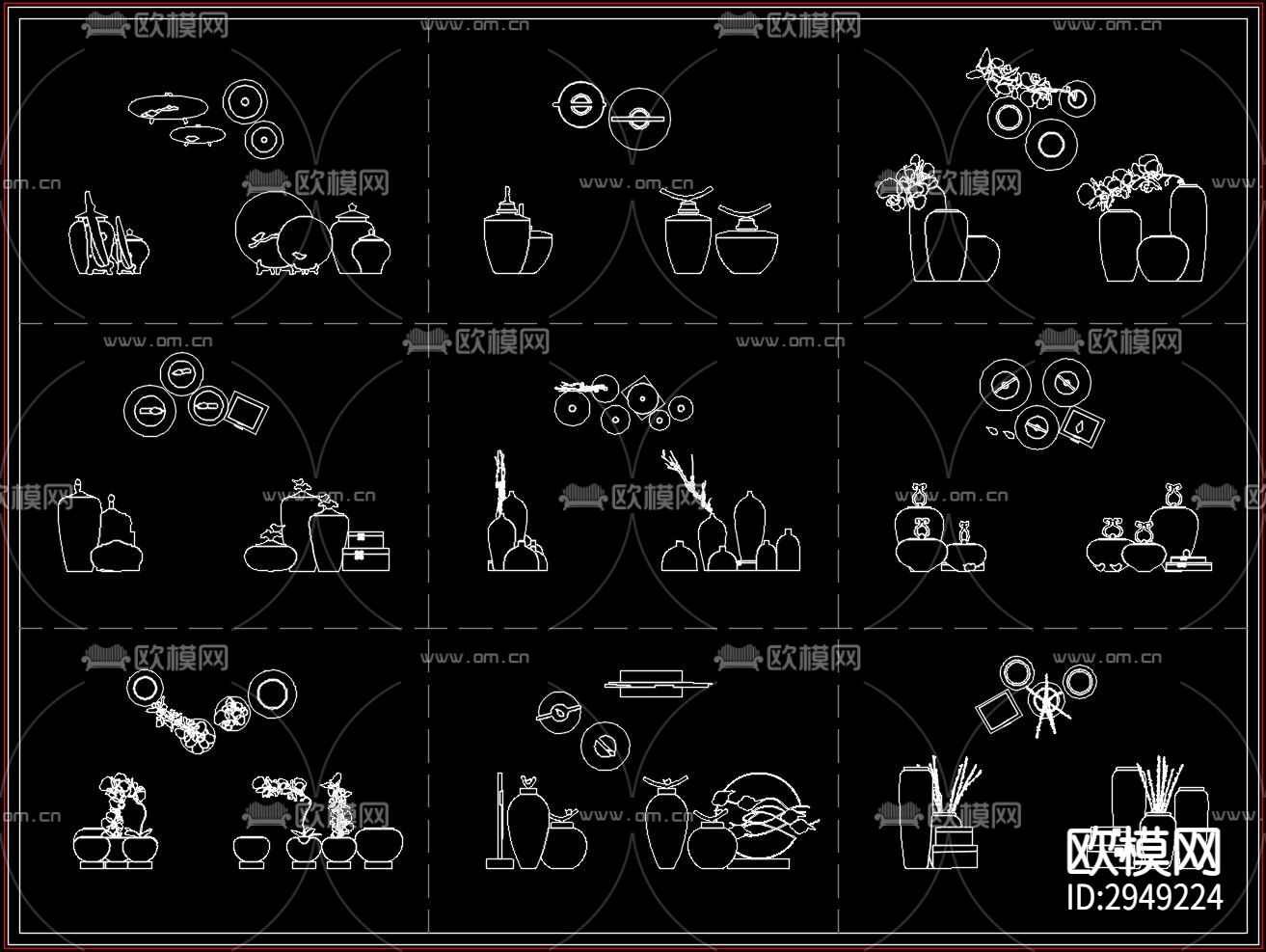 花瓶插花摆件装饰艺术品cad图库下载（渲染图2）