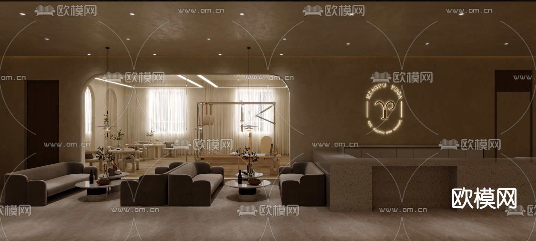 侘寂风美容院 瑜伽房 普拉提3d模型下载（渲染图2）