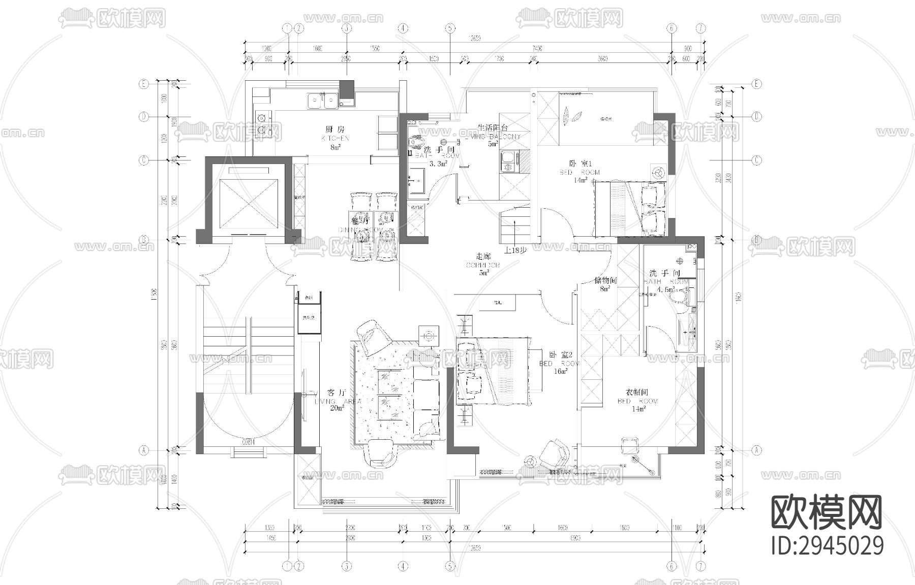 家装卧室CAD施工图下载（渲染图4）