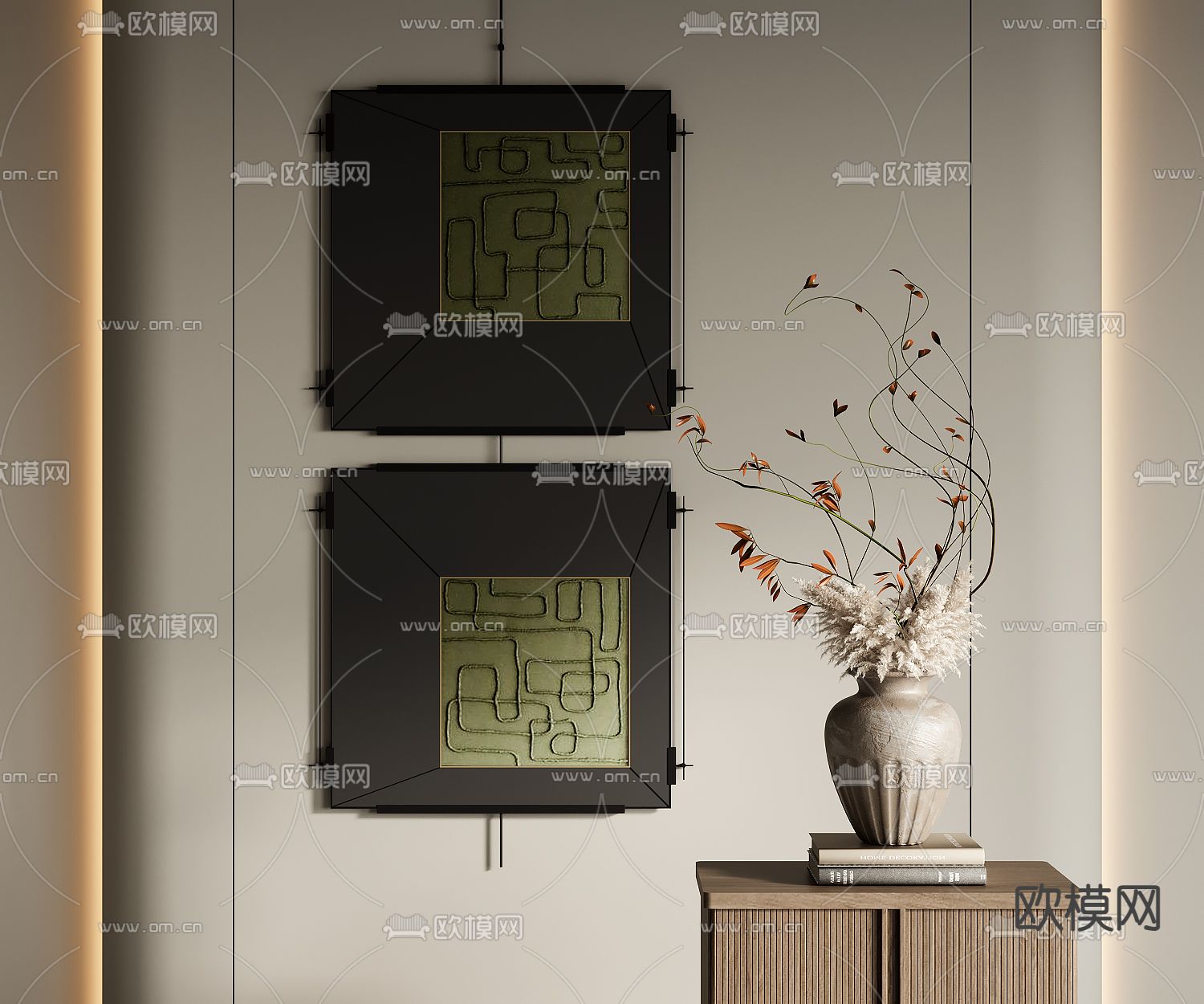 侘寂风装饰画 挂画su模型下载（渲染图2）