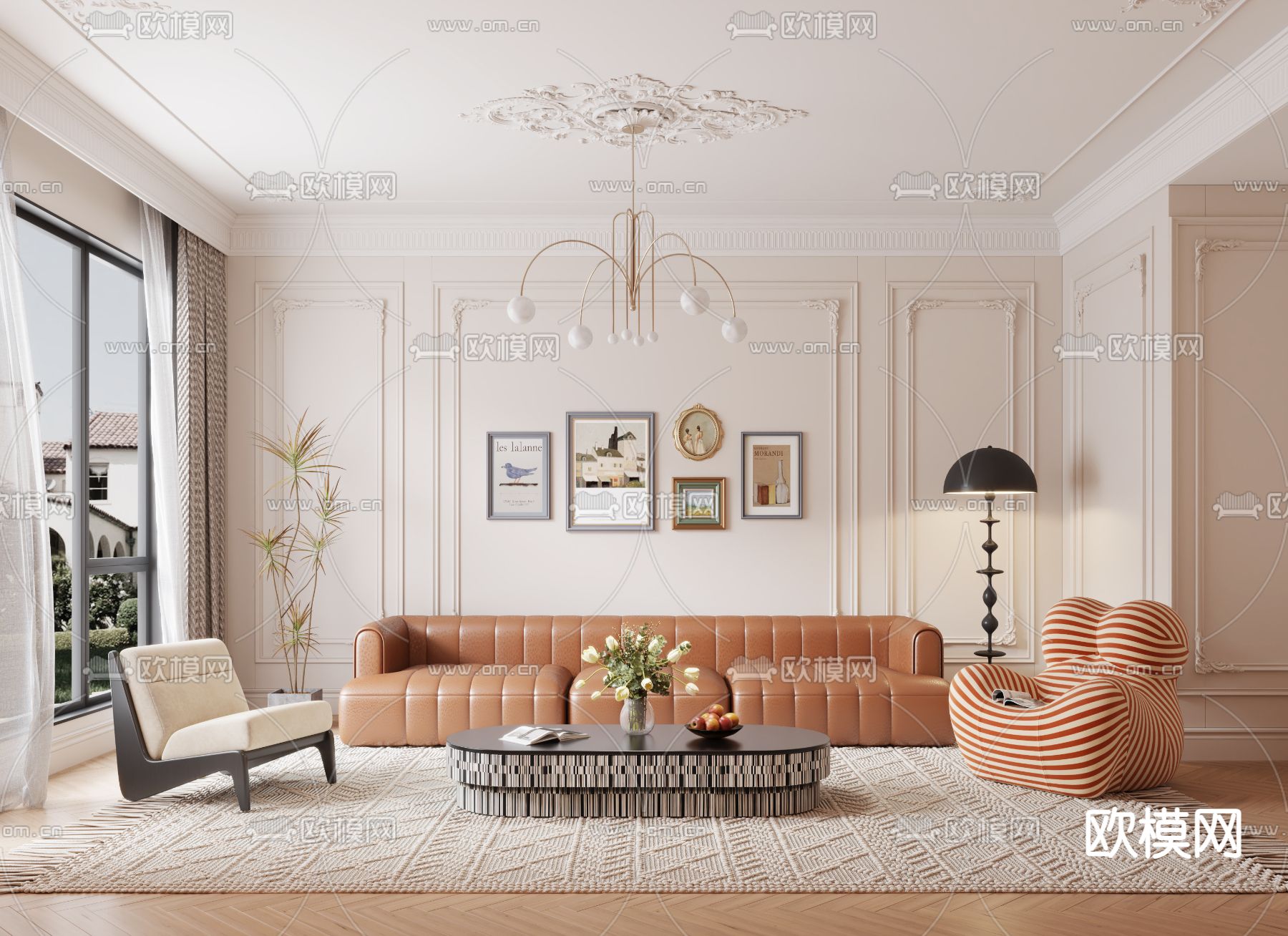 法式客厅3d模型下载（渲染图1）