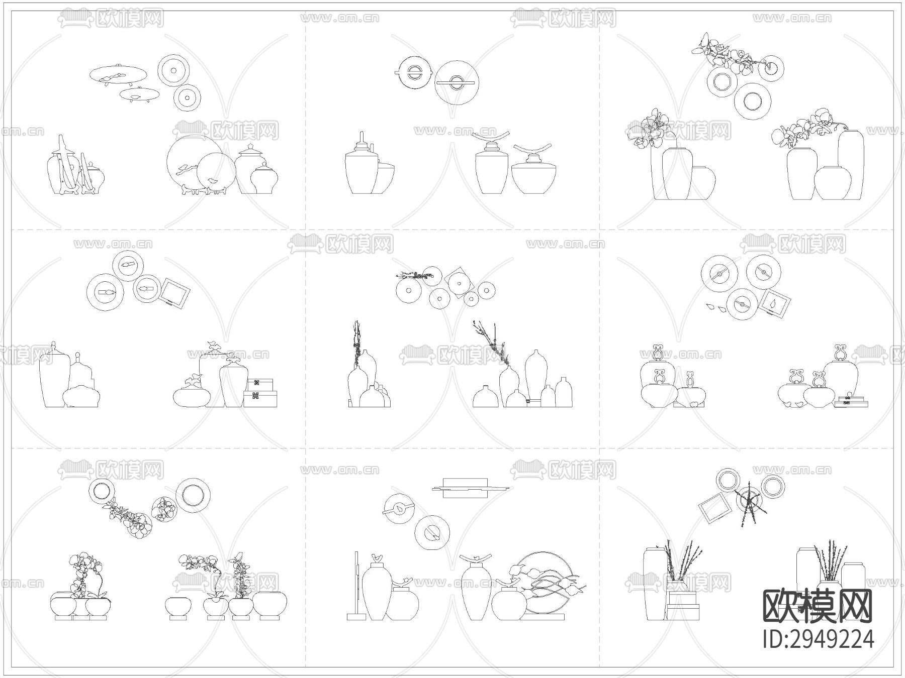花瓶插花摆件装饰艺术品cad图库下载（渲染图3）